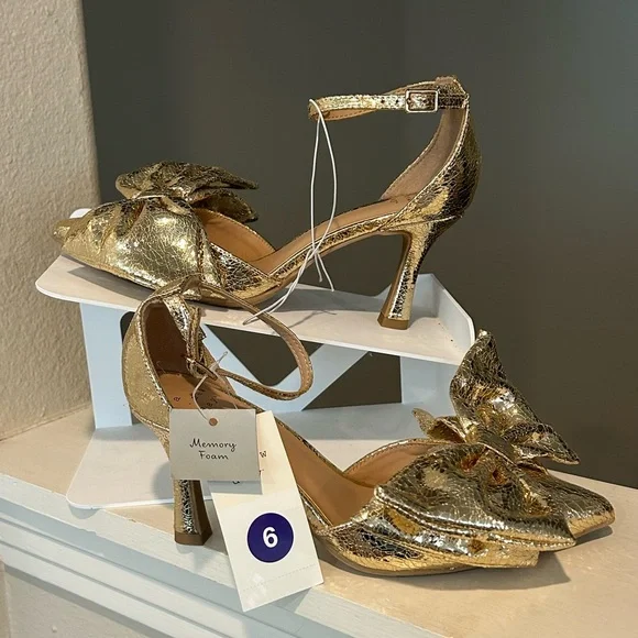A New Day Womens Grace Gold Bow Heels 90972787 Size 6 - Picture 1 of 9
